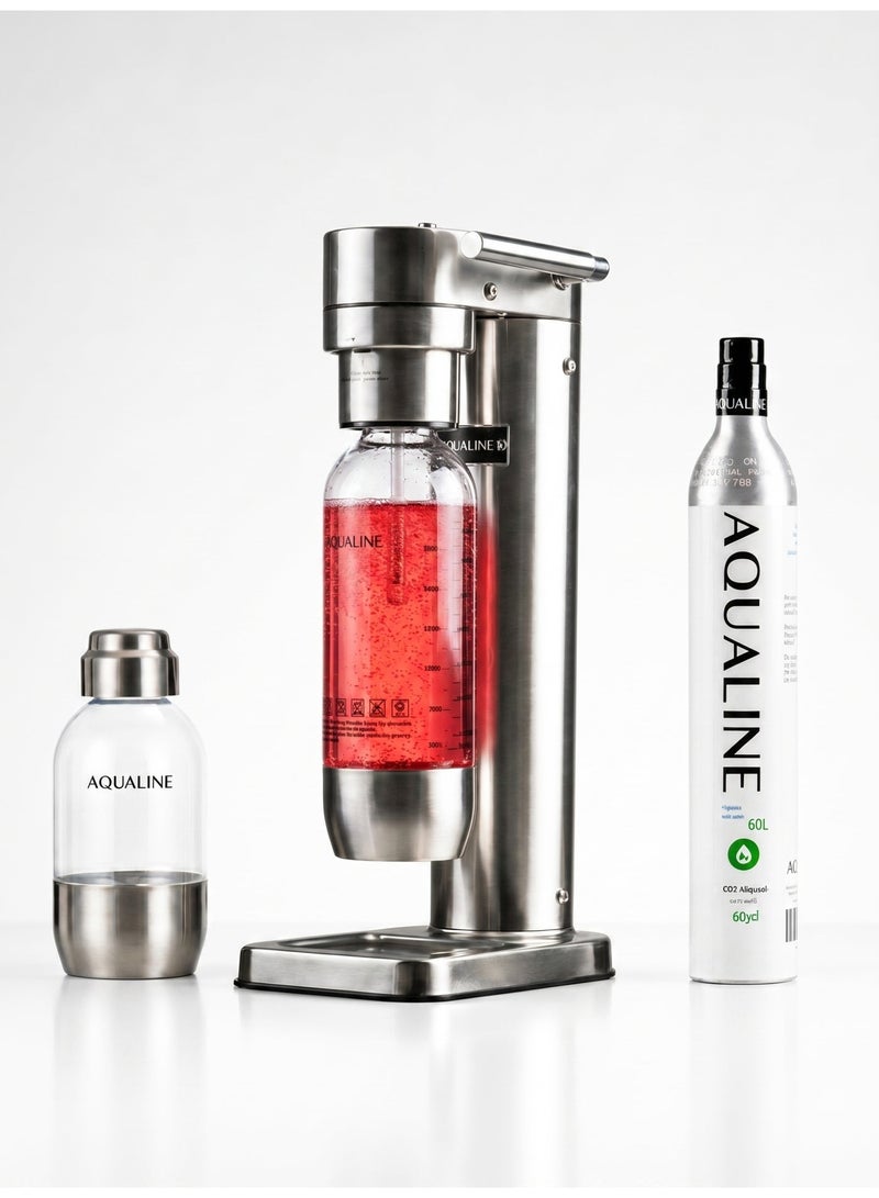 AQUALINE AQUA PRO SS Luxury Sparkling Drink Maker | Soda Maker | Sparkle Any Drink | Starter Kit | Fizz Infuser Technology | 1× CO₂ Cylinder | Stainless Steel - Image 1
