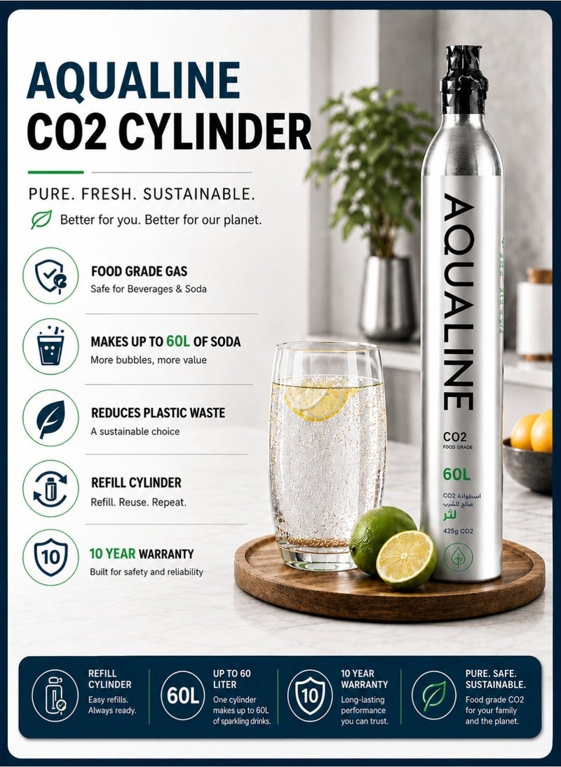 AQUALINE AQUA PRO SS Luxury Sparkling Drink Maker | Soda Maker | Sparkle Any Drink | Starter Kit | Fizz Infuser Technology | 1× CO₂ Cylinder | Stainless Steel - Image 3