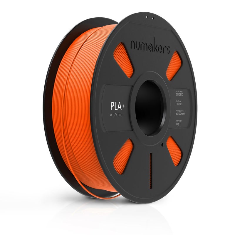NUMAKERS PLA+ 3D Printer Filament, 1.75mm, Dimensional Accuracy +/- 0.03 mm, 1 kg Spool (2.2 lbs), Compatible with Most FDM Printers (Fluorescent Orange) - Image 1