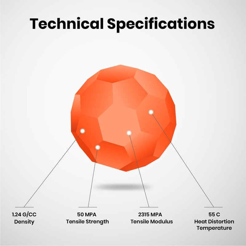 NUMAKERS PLA+ 3D Printer Filament, 1.75mm, Dimensional Accuracy +/- 0.03 mm, 1 kg Spool (2.2 lbs), Compatible with Most FDM Printers (Fluorescent Orange) - Image 5