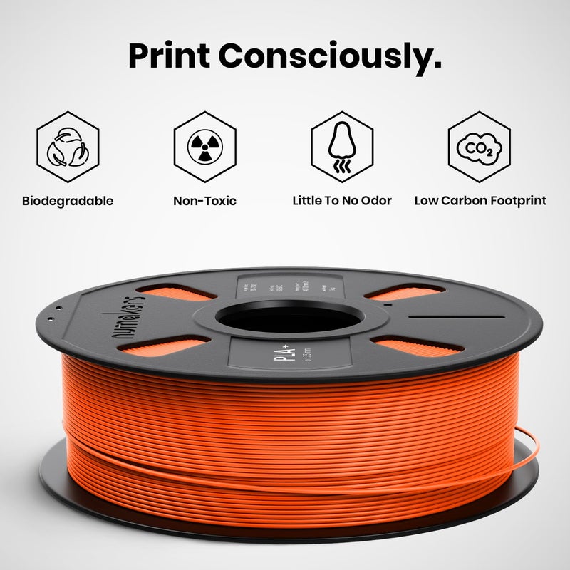 NUMAKERS PLA+ 3D Printer Filament, 1.75mm, Dimensional Accuracy +/- 0.03 mm, 1 kg Spool (2.2 lbs), Compatible with Most FDM Printers (Fluorescent Orange) - Image 2