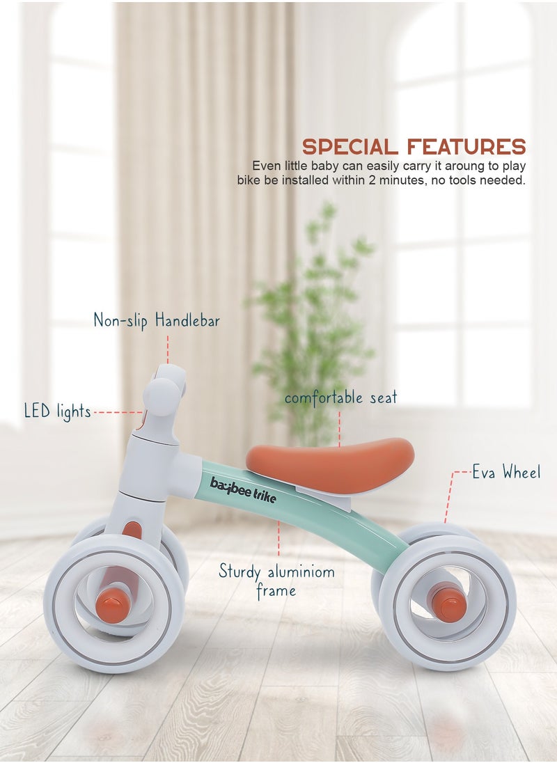 Kids Balance Bike Tricycles for Kids, 4 Wheels Toddlers Bike Ride on Toy with Widened EVA Wheels u0026 Led Light Indoor Outdoor Play Baby Balance Cycle for Kids 12 to 24 Months Boys Girls Green  - Image 3