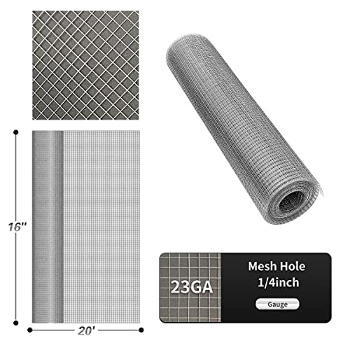 WURJHSONG Hardware Cloth 16'' x 20' 1/4 in Galvanized Wire Mesh Roll (23 GA) Chicken Wire Fence Roll for Chicken Pen/coop Fences, Screen mesh, Rabbit/Snake Fences, Poultry enclosures, Handicraft Making, etc. - Image 2