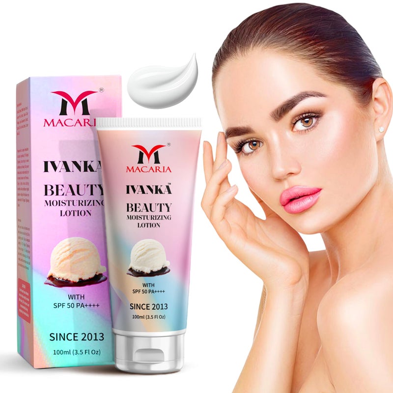 Ivanka Beauty Moisturizing Lotion for Winter Dry Skin with Vanilla Fragrance Hyaluronic Acid for Good Smell All Skin Types including Sensitive Acne Prone Skin with SPF 50 without Chemicals