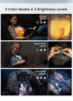 عربست مصباح قراءة LED للرقبة ، ضوء كتاب للقراءة في السرير ، 3 ألوان ، 6 مستويات سطوع ، ذراع قابل للانحناء ، قابل لإعادة الشحن ، متين ، مثالي للقراءة ، الحياكة ، التخييم ، الإصلاح  - Image 4