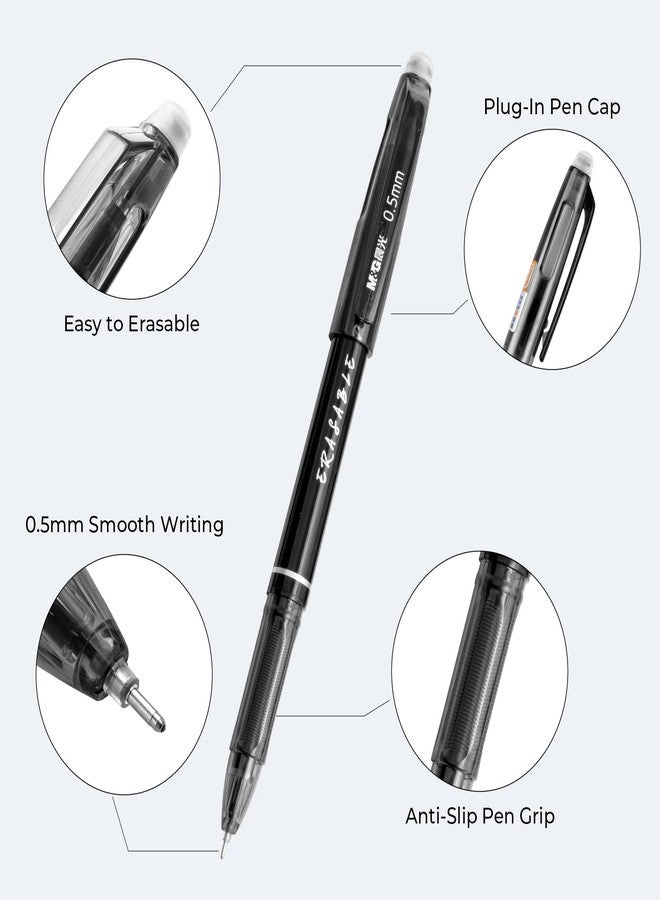 M&G Erasable Pens, 6 Pcs Fine Point 0.5mm Black Ink Erasable Gel Pens with Comfort Grip and Cap, Make Mistakes Disappear for Drawing Writing Planner and Crossword Puzzles - Image 2