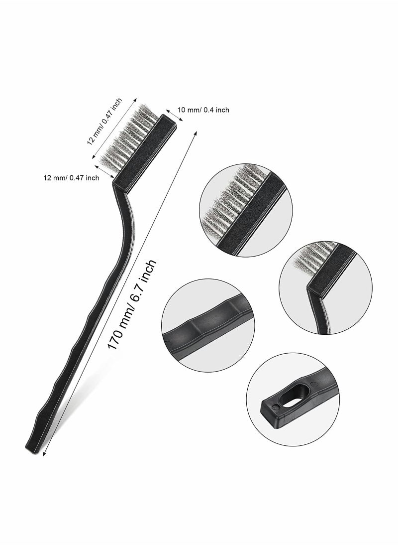 Excefore - Mini Wire Brush Set, 15 Pcs Stainless Steel Brush Plastic Handles Wire Bristle Scratch Brush Set with Curved Handle for Cleaning Welding Slag and Rust - Image 1