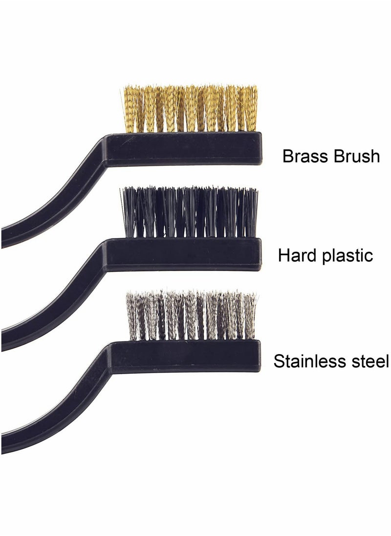 Excefore - Mini Wire Brush Set, 15 Pcs Stainless Steel Brush Plastic Handles Wire Bristle Scratch Brush Set with Curved Handle for Cleaning Welding Slag and Rust - Image 1