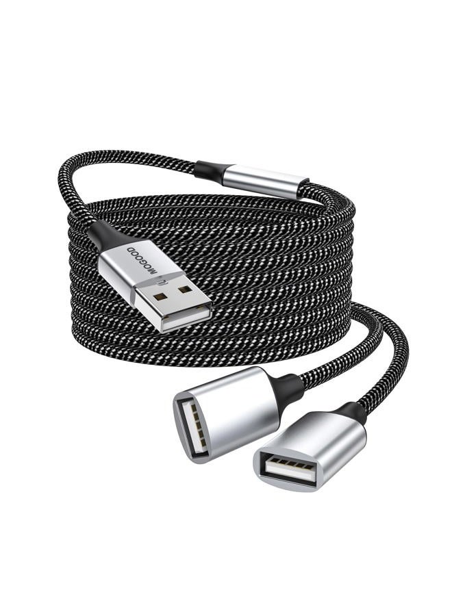 MOGOOD كابل تمديد USB، USB A ذكر إلى 2 أنثى كابل تمديد متين، كابل تقسيم USB مضفر من النايلون لنقل البيانات بسرعة متوافق مع الطابعة، لوحة المفاتيح USB، محرك فلاش، القرص الصلب، بلاي ستيشن - Image 1