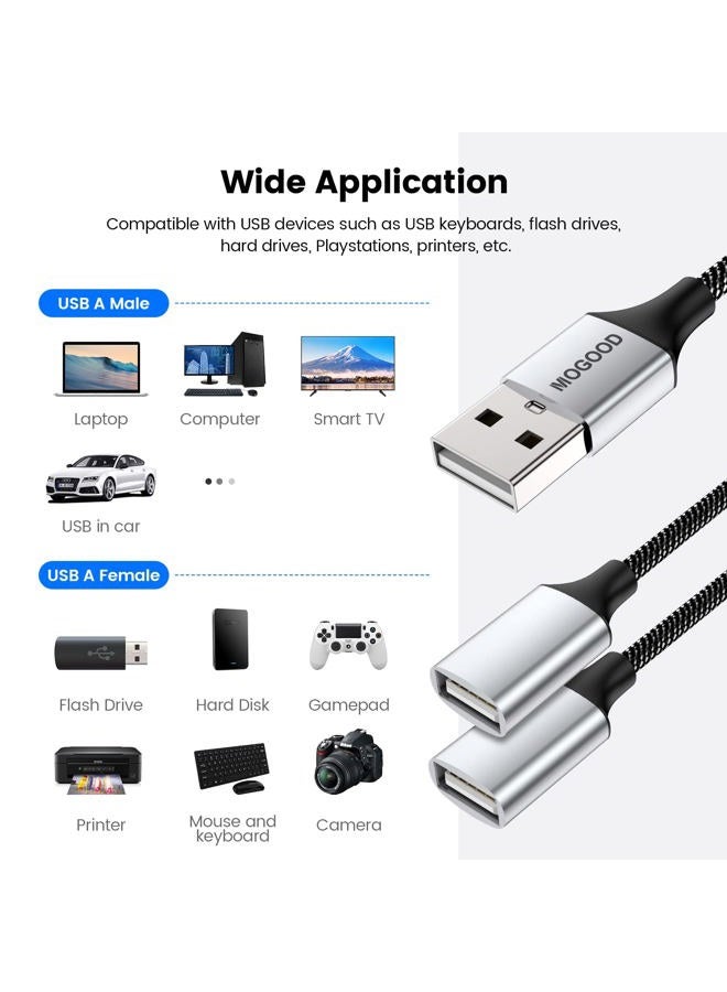 MOGOOD كابل تمديد USB، USB A ذكر إلى 2 أنثى كابل تمديد متين، كابل تقسيم USB مضفر من النايلون لنقل البيانات بسرعة متوافق مع الطابعة، لوحة المفاتيح USB، محرك فلاش، القرص الصلب، بلاي ستيشن - Image 5