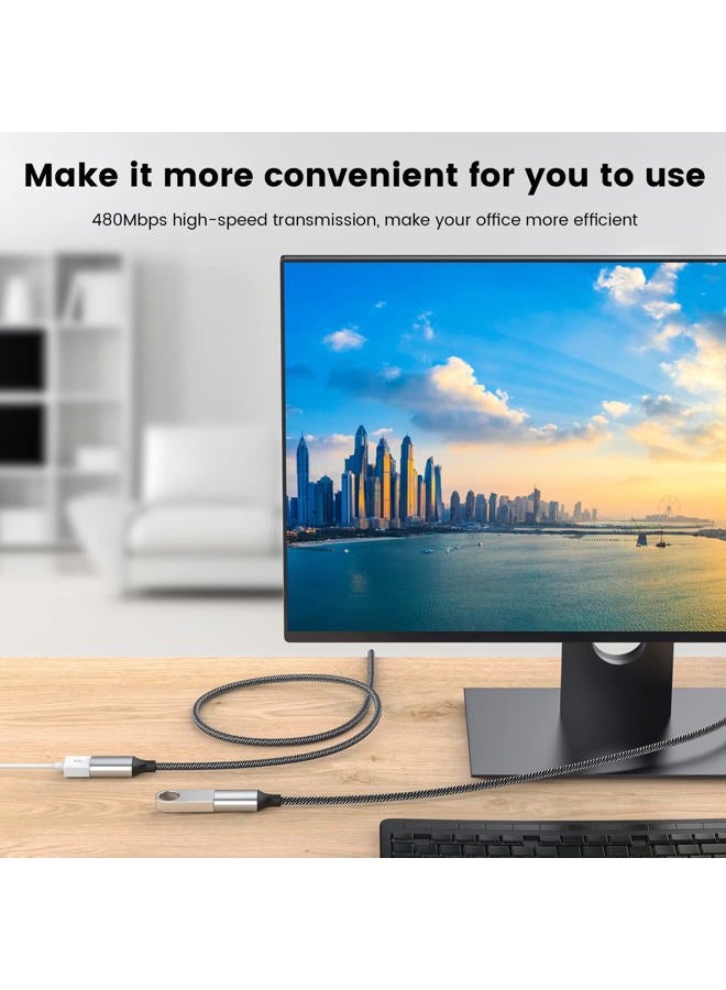 MOGOOD كابل تمديد USB، USB A ذكر إلى 2 أنثى كابل تمديد متين، كابل تقسيم USB مضفر من النايلون لنقل البيانات بسرعة متوافق مع الطابعة، لوحة المفاتيح USB، محرك فلاش، القرص الصلب، بلاي ستيشن - Image 2