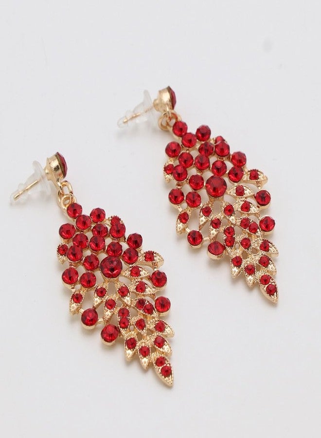 Zthread Wedding Bridal Jewelry Set Crystal Rhinestone Statement Necklace Vintage Collar Necklace Dangle Earrings Set for Women (Red) - Image 5
