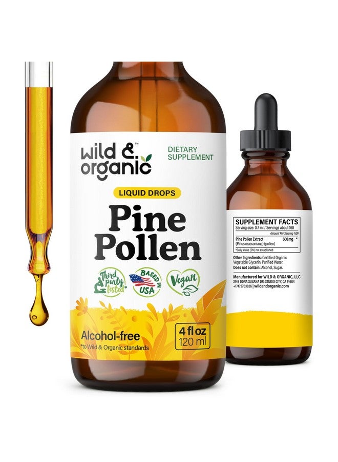 Wild & Organic صبغة حبوب الصنوبر البرية والعضوية - قطرات سائلة من مسحوق حبوب الصنوبر للرجال والنساء - مكمل نباتي خالي من السكر والكحول - 4 أونصة سائلة - Image 1