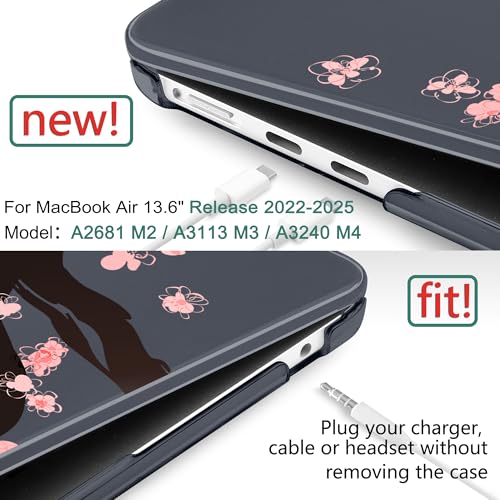 DONGKE for M4 MacBook Air 13.6 Inch Case 2025 2024 2023 2022 Model A3240 A3113 A2681 M3 M2 Chip, Plastic Hard Shell Case Cover with Touch ID for MacBook Air 13 Inch M4 - Cherry Blossoms - Image 2
