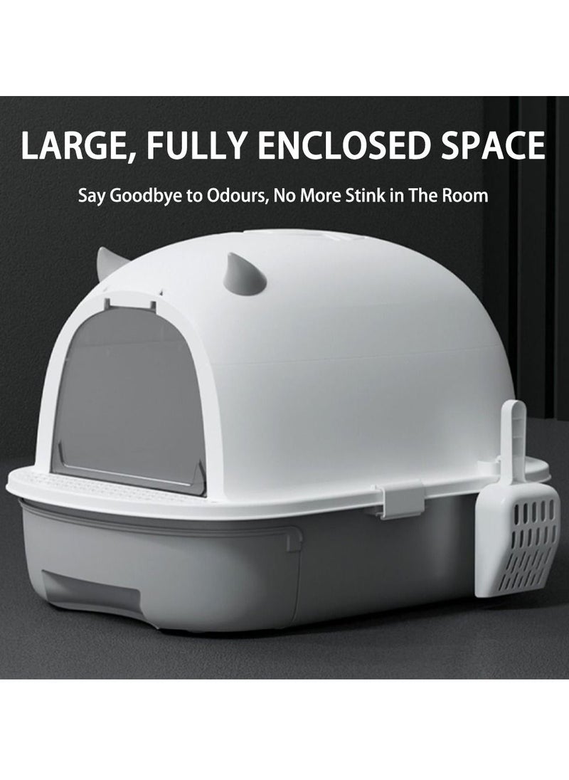 Arabest - Cat Litter Box Odour Proof Fully Enclosed Oversized Cat Litter Box Folding Splash Proof Cat Litter Box Grey - Image 1