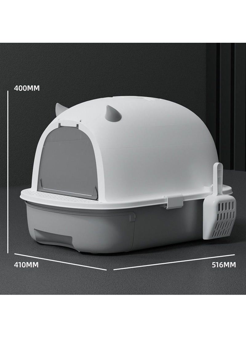Arabest - Cat Litter Box Odour Proof Fully Enclosed Oversized Cat Litter Box Folding Splash Proof Cat Litter Box Grey - Image 1