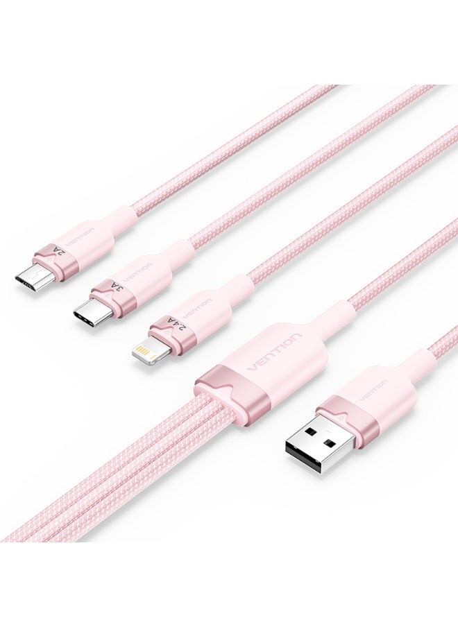 فينشن كابل VENTION USB 2.0 A ذكر إلى 3 في 1 USB-C وLightning وMicro-B ذكر 3A طوله 1.5 متر باللون الوردي من سبائك الألمنيوم نموذج# CTPPG  - Image 5