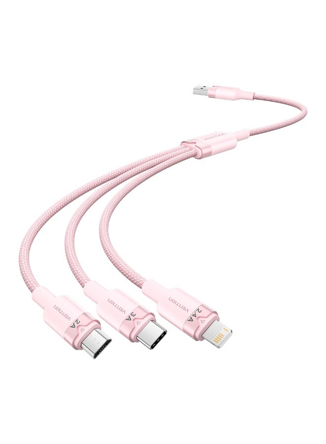 VENTION VENTION USB 2.0 A Male to 3-in-1 USB-C & Lightning & Micro-B Male 3A Cable 1.5M Pink Aluminum Alloy Type Model# CTPPG - Image 1