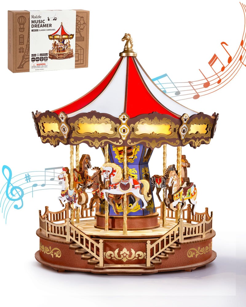 Rolife DIY 3D Wooden Puzzle for Adults Classic Carousel Wood Puzzle Music Boxes for Princess Girls Teens Creative Hobbies Crafts Toys Model Building Kits - Image 3