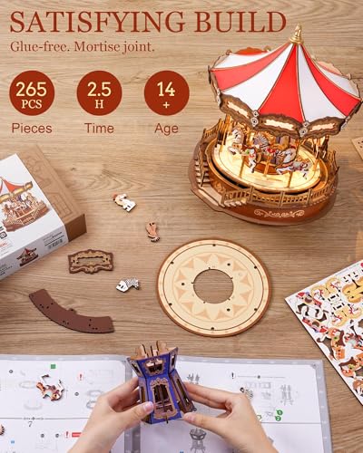 Rolife DIY 3D Wooden Puzzle for Adults Classic Carousel Wood Puzzle Music Boxes for Princess Girls Teens Creative Hobbies Crafts Toys Model Building Kits - Image 5