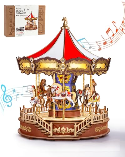 Rolife DIY 3D Wooden Puzzle for Adults Classic Carousel Wood Puzzle Music Boxes for Princess Girls Teens Creative Hobbies Crafts Toys Model Building Kits - Image 1