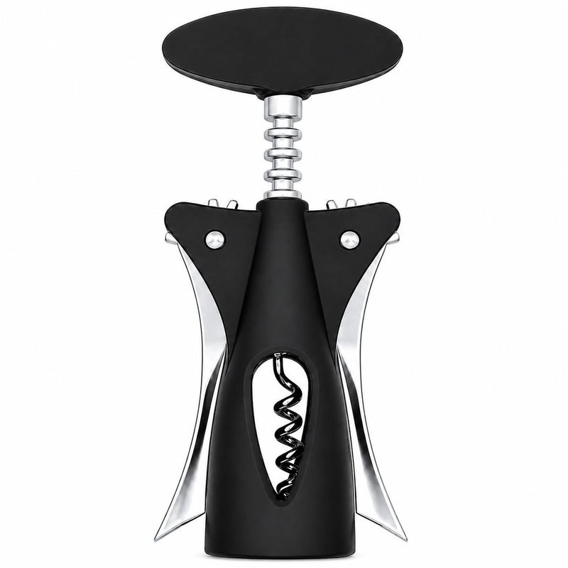 Wine Opener, Winged Corkscrew Stainless Steel Manual Bottle Opener with Dual Lever Handles, Cork Remover for Home, Kitchen and Parties, Black and Silver, XD-84 - Image 1