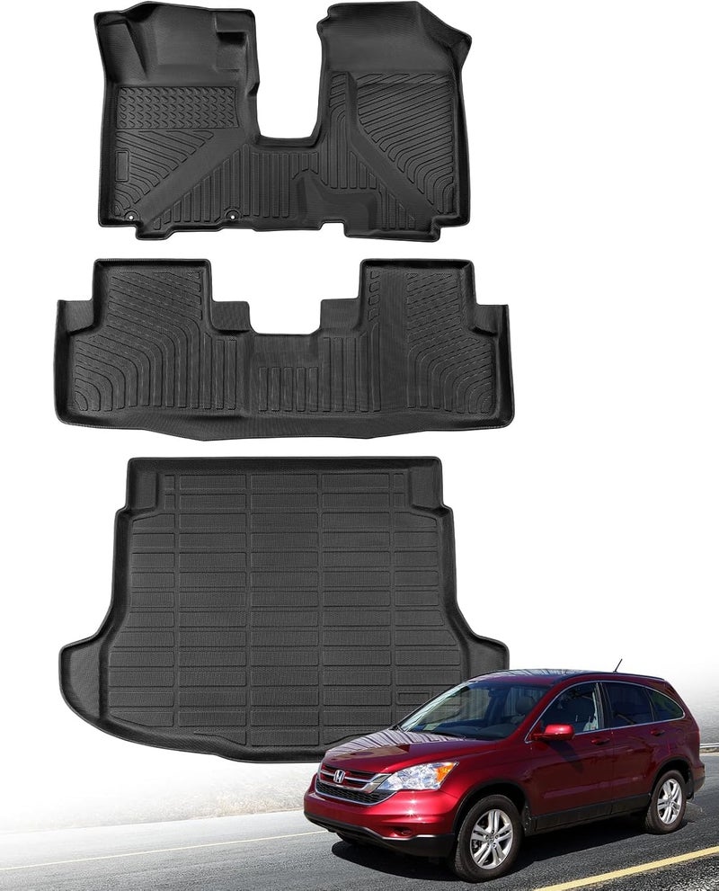 DrCarNow for Honda CRV CRV 20112007 Floor Mats Cargo Liner LX SE EX EXL Rubber Trunk Carpet All Season Weather Protector Waterproof AntiSlip TechAutomotive 2010 2009 2008 Car Interior Accessories Black - Image 3