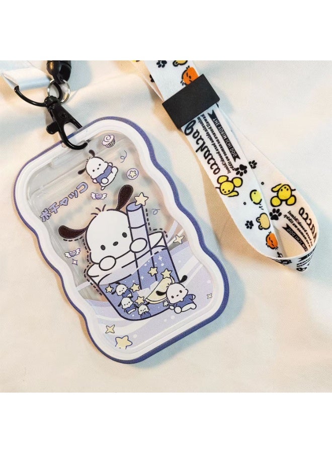 NIBEMINENT 1 - Piece Ice Drink Pacha Dog Kpop Photo Card Holder Pendant Key Chain ID Badge Holder ID Card Holder Photo Card Protector for School ID Office ID Access Card for Women Girls