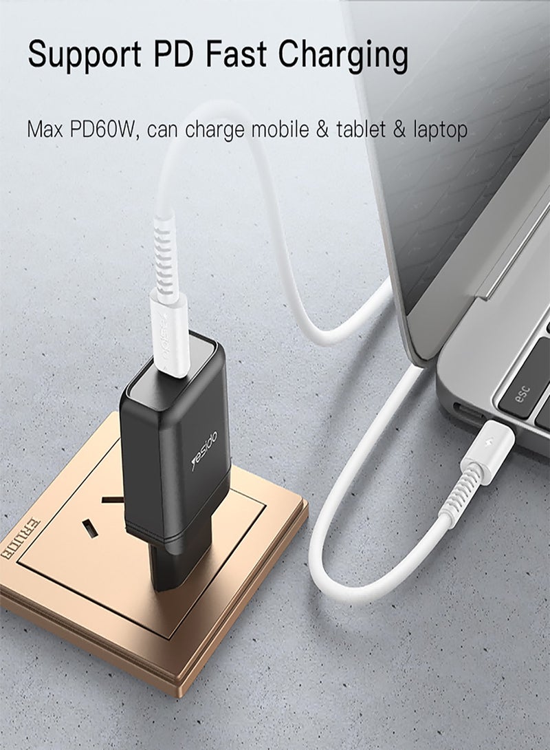 Yesido CA154 Charging Data Cable 1 Meter 60W PVC Type-C to Type-C Fast Charging Data Cable - White - Image 4