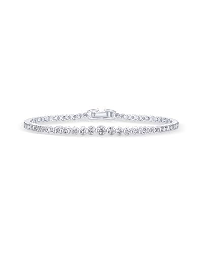 PAVOI Rhodium Plated Graduated Simulated Diamonds Bezel Set Tennis Bracelets for Women - Cubic Zirconia Stones Round Statement Bride Gold Bracelet Stack - Size 7" - Image 1