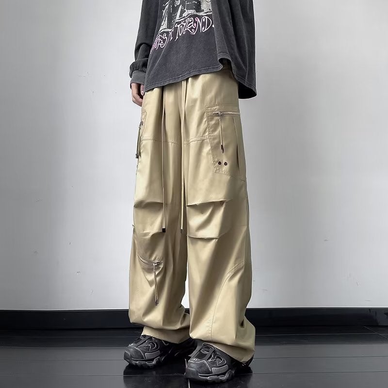 Overalls men's autumn new high street ins fashion brand loose straight pants men's and women's zipper pocket drawstring casual pants - Image 2