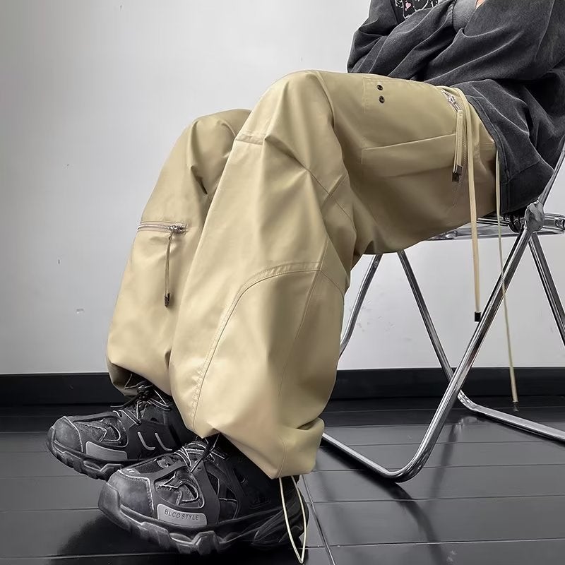 Overalls men's autumn new high street ins fashion brand loose straight pants men's and women's zipper pocket drawstring casual pants - Image 5
