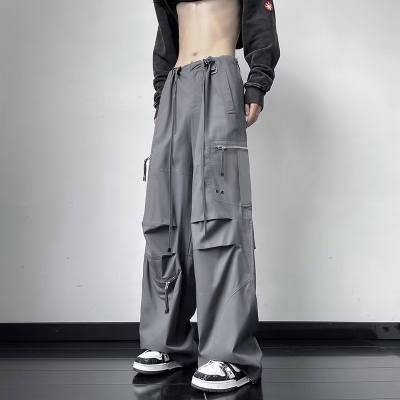 Overalls men's autumn new high street ins fashion brand loose straight pants men's and women's zipper pocket drawstring casual pants - Image 3