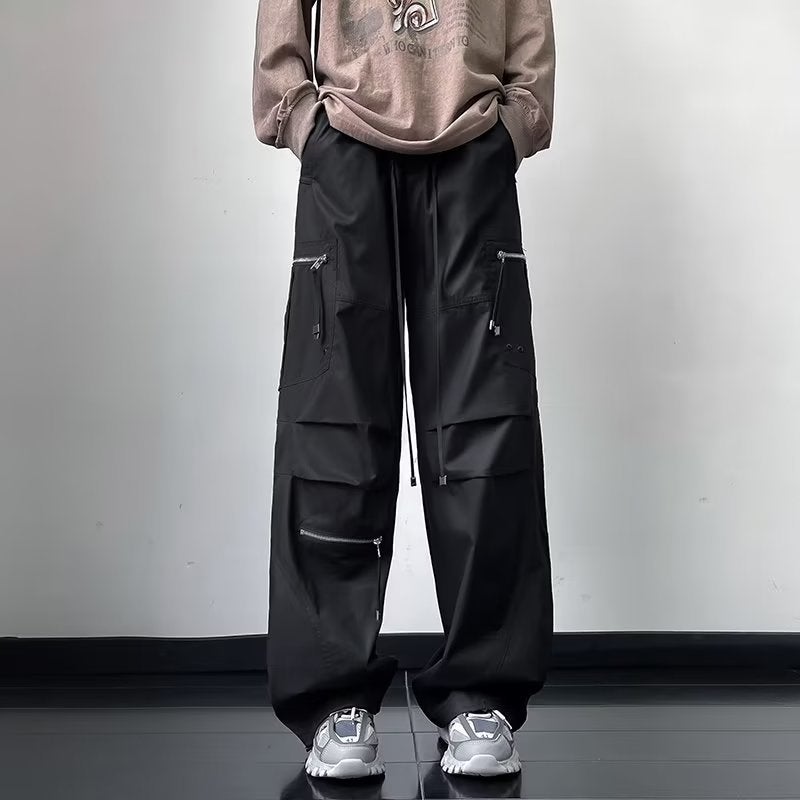 Overalls men's autumn new high street ins fashion brand loose straight pants men's and women's zipper pocket drawstring casual pants - Image 1