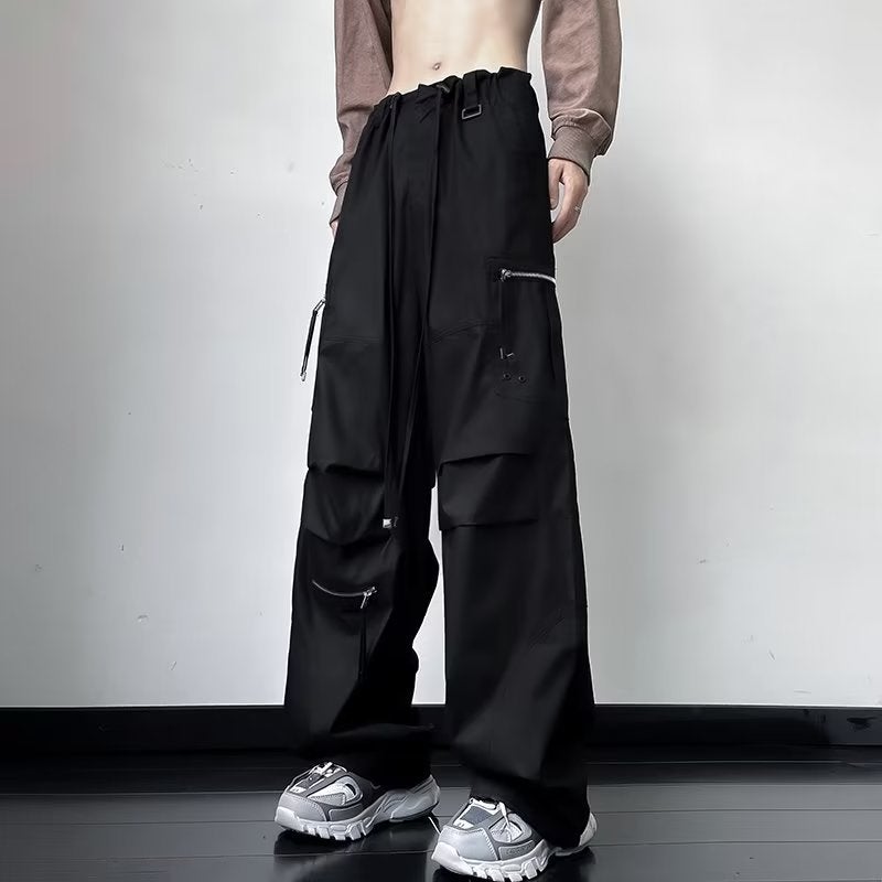 Overalls men's autumn new high street ins fashion brand loose straight pants men's and women's zipper pocket drawstring casual pants - Image 4