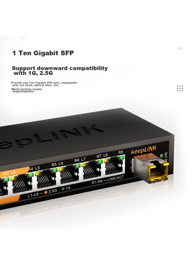 keepLiNK مفتاح كيبلينك Kp-9000 8 منافذ 2.5G، 8 منافذ شبكة 2.5G + 1 موزع شبكة ضوئية 10G، متوافق مع مودم NAS الضوئي - Image 4