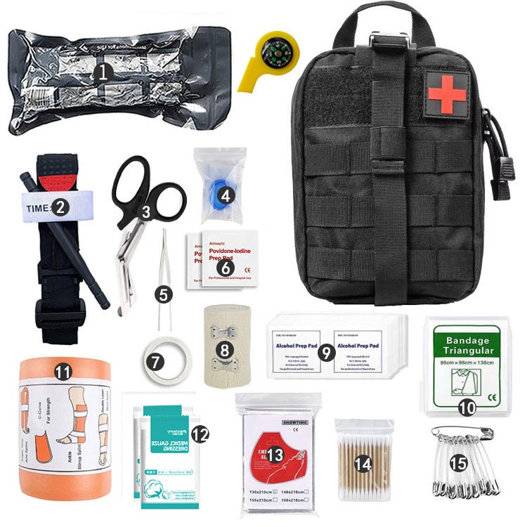 Outdoor camping equipment survival tool set field survival emergency kit multi-functional tactical camping first aid supplies Black 