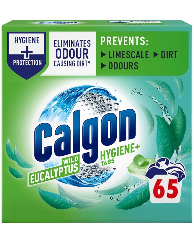 Calgon Hygiene Plus Washing Machine Cleaner & Limescale Remover, Water Softener Tablets, Unscented, 65 Tablets, Pack of 1 - Image 1