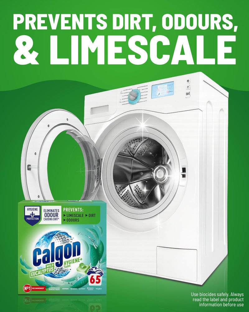 Calgon Hygiene Plus Washing Machine Cleaner & Limescale Remover, Water Softener Tablets, Unscented, 65 Tablets, Pack of 1 - Image 3