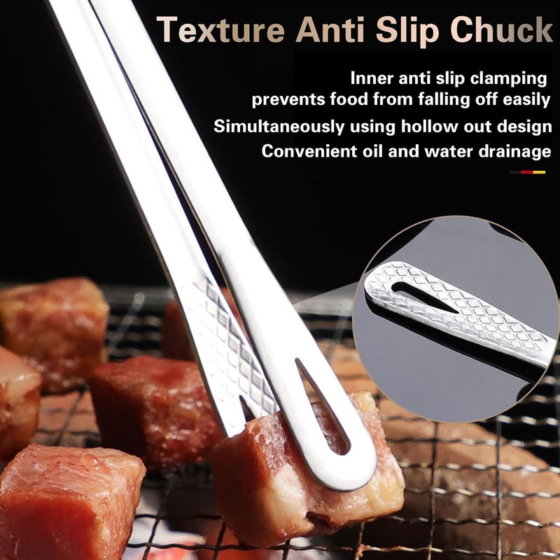 NASHRIO Stainless Steel Grill Tongs 4-Pack: Korean and Japanese Barbecue Tongs, Kitchen Food Tweezers, Cooking Clamp (11inch/28cm) - Image 2