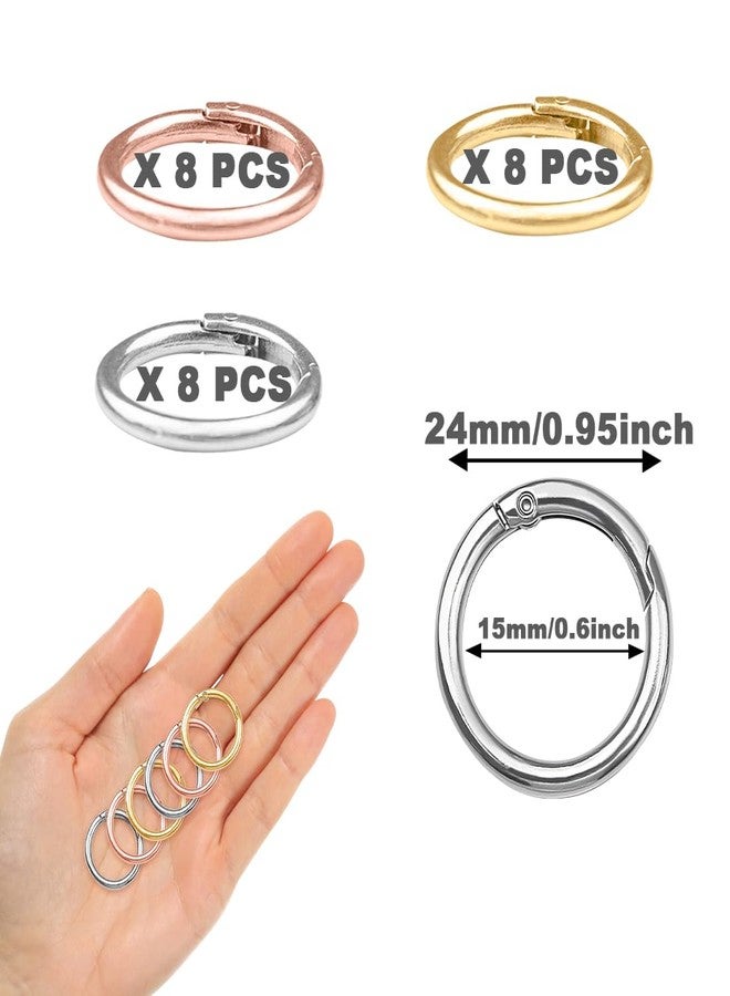 ELANE 24 Pcs Spring O Rings,Mini Locking Carabiner,Small Carabiner Rings Bulk for Crafts Keyrings Buckle Bags Purses Paper DIY (Gold+Silver+Rosegold-OD0.95inch) - Image 2