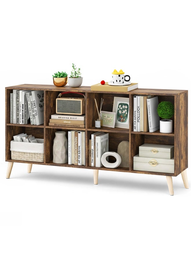 ACPLAY Open Cube Low Bookcase,2-Tier Freestanding Storage Display Cabinet Organizer with Legs for Home Office, 8-Cubes Open Shelf Short Bookshelf - Image 1