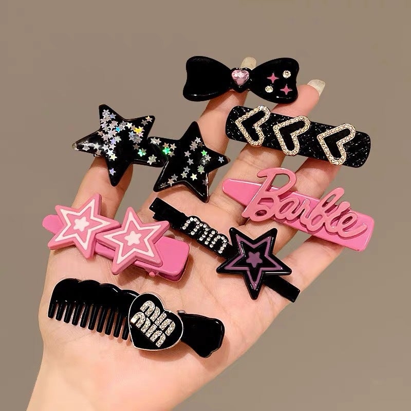 Rhinestone Letter Bow Hairpin Women'S High-End Bangs Side Clip Y2K Sweet Cool Spice Girl Duckbill Clip Headdress - Image 4