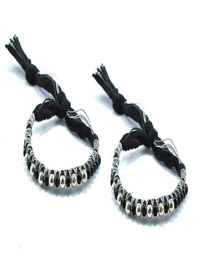 SOMYA 925 Pure Silver 7 Ball With Black Beads/Thread Nazariya Baby Bracelet For Baby Girl & Baby Boy - Image 1