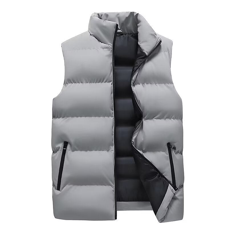 New Men'S Cotton-Padded Jacket Vest Men'S Casual Warm Cotton-Padded Jacket Cotton-Padded Vest Sleeveless Vest Plus Size Solid Color Vest Waistcoat - Image 1