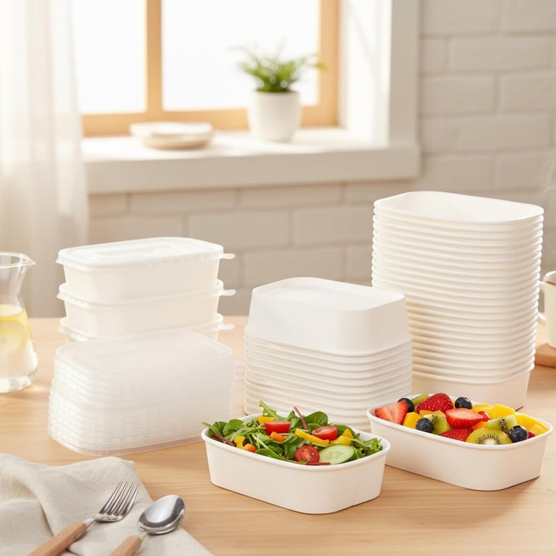 Maxdot 50 Pack Disposable Kraft Paper Bowls with PP Lids Rectangle Paper Food Containers for Lunch Meal Prep,Salad,Ice Cream,Yogurt,Soup Bowls Party Supplies (White,19 oz) - Image 4