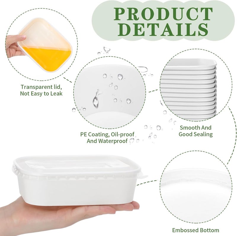 Maxdot 50 Pack Disposable Kraft Paper Bowls with PP Lids Rectangle Paper Food Containers for Lunch Meal Prep,Salad,Ice Cream,Yogurt,Soup Bowls Party Supplies (White,19 oz) - Image 3