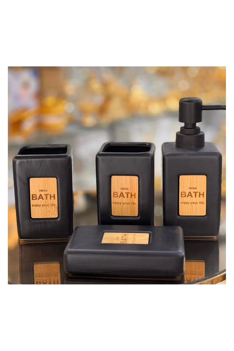 Porcelain Bathroom accessory Set 4-Piece: Soap Dispenser, Tumbler, Toothbrush Holder, Soap Dish-Matte Black - Image 1