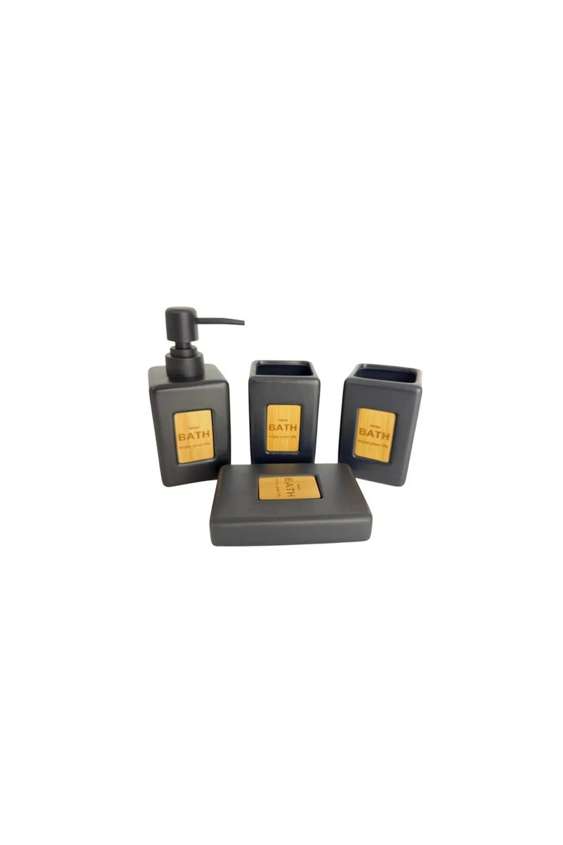 Porcelain Bathroom accessory Set 4-Piece: Soap Dispenser, Tumbler, Toothbrush Holder, Soap Dish-Matte Black - Image 2