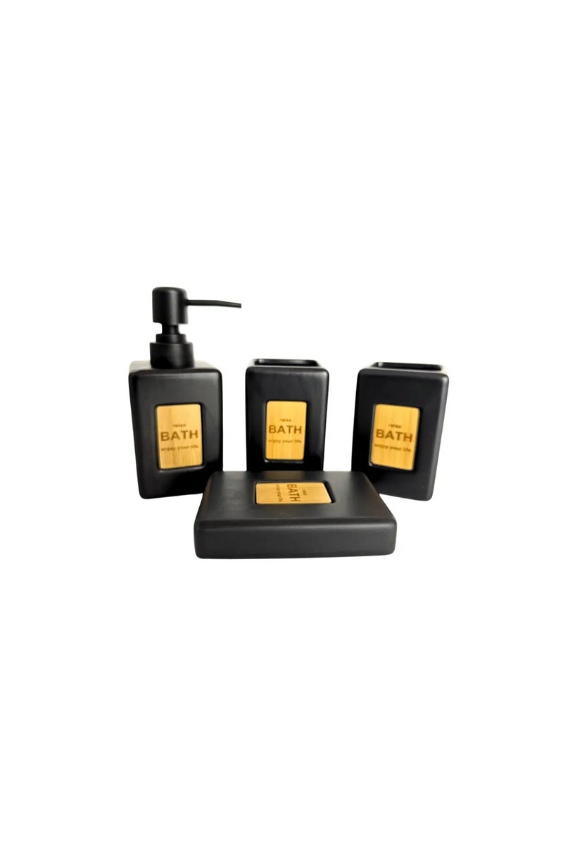 Porcelain Bathroom accessory Set 4-Piece: Soap Dispenser, Tumbler, Toothbrush Holder, Soap Dish-Matte Black - Image 3